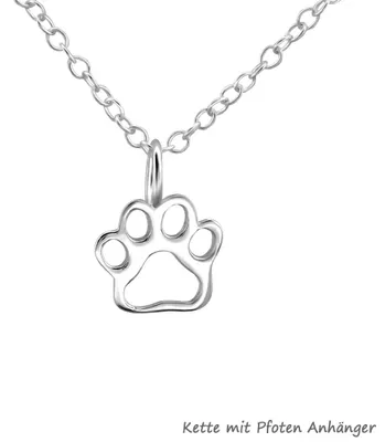 Produktbild von Pfoten Schmuck aus 925er Silber: Ohrstecker, Creolen und Halskette Kette mit Pfoten Anhänger Kette mit Pfoten Anhänger