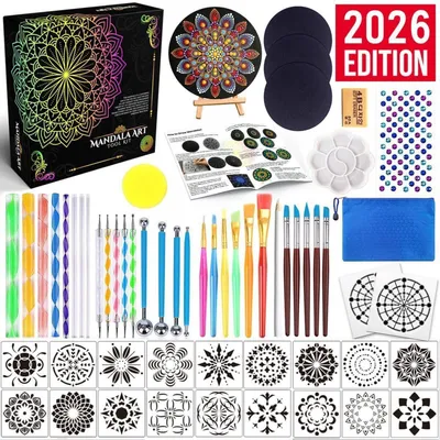 Produktbild von Mandala Dotting Tools Set Steine Bemalen Rock Painting Kit Punktierwerkzeug Schablonen Pinsel Tasche Bastelset Erwachsene Kinder