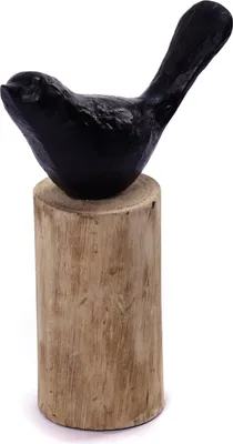 Produktbild von VOGEL SKULPTUR "BIRDY" | Mangoholz, 22cm | Vogelfigur auf Baumstamm