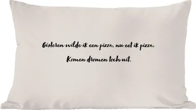 Produktbild von MuchoWow® Zierkissen Sofakissen Wohnzimmer Dekokissen 60x40 cm Zitat - Taupe - Gestern wollte ich eine Pizza - Kopfkissen - Polster mit Foto