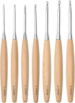 Obrázok produktu pre Sada háčkovacích háčikov, 7-dielna, priemer 3-6 mm, ergonomická rukoväť, drevený povrch, pre pohodlné háčkovanie