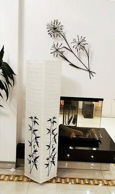 Reispapierlampe "Korea" weiß mit floralem Muster