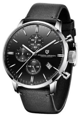 Produktbild von Herrenuhr Pagani Design Larith, Quarz, Echtes Leder, Chronograph, Schwarz / Silber
