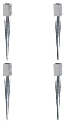 Zdjęcie produktu dla Alberts 4 x tuleja do wbijania w ziemię do słupków z drewna kwadratowego, 61 x 61 mm, długość 750 mm, ocynkowana ogniowo, do wbetonowania