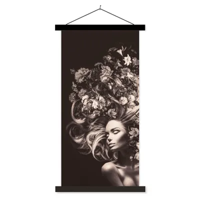 Produktbild von MuchoWow® Textilposter Blumen - Frau - Natur 90x180 cm mit schwarzem Rahmen - Dekoration Wohnzimmer