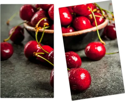 Produktbild von Spritzschutz Herdabdeckplatte Schneidebrett aus Glas Kirschen im Töpfchen 2-Teilig (60x52cm)