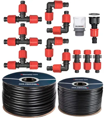 Produktbild von HOLZBRINK Bewässerungssystem Tropfbewässerung für Thuja Hecken, 20 m Tropfschlauch Advanced 16 mm, 15 m Verlegerohr 16 mm, HTB-13-20A-15