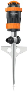 Produktbild von Brandson Kreisregner mit Erdspieß, 5-fach Rasensprinkler , 360° Flächenregner, Sprühregner, für Flächen bis 150 m², 14 cm lang, 5 Sprühmuster, Rasensprenger, 12m Reichweite