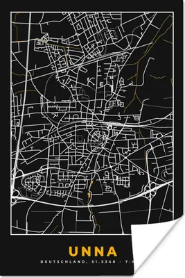 Produktbild von MuchoWow® Poster Deutschland - Schwarz und Gold - Unna - Stadtplan - Karte 40x60 cm - Plakate für die Wand - Poster Babyzimmer