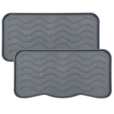 Produktbild von e-floor 2er Set Schuhabtropfschale 38 x 75 cm, Signet, Grau, Schuhmatte Wasserdichte, pflegeleicht, Kunststoffmatte schützt Böden