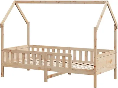 Zdjęcie produktu dla Łóżeczko dziecięce w kształcie domku - łóżeczko dla maluchów - do zabawy i spania - rama z litego drewna sosnowego - 90x200 cm - kolor brązowy