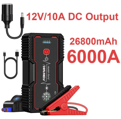 Image de Démarreur de secours 6000 A - Capacité de 26800 mAh - Booster de batterie portable 12 V et démarreur de secours