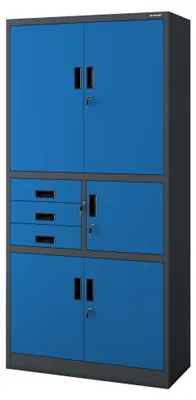 Produktbild von Büroschrank Aktenschrank Tresor Schubladen Geheimfach Stahlblech 185 cm x 90 cm x 40 cm anthrazit-blau
