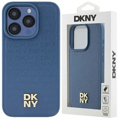 Produktbild von Dkny Leder Monogramm-Muster Metall-Logo Magsafe Fall Für Iphone 15 Pro - Blau