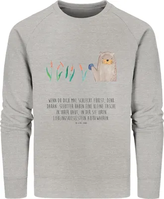 Produktbild von Mr. & Mrs. Panda Bio Pullover Otter Stein Größe S - Heather Grey - Geschenk, Seeotter, Baumwoll, Pflanzen, Witzige Fakten, Sweater, Sweatshirt, Pulli, Fun Facts