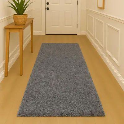 Produktbild von Shaggy Teppich in Grau – moderner Hochflor Teppich mit weicher Struktur und zeitlosem Design Größe - 60 x 110 cm