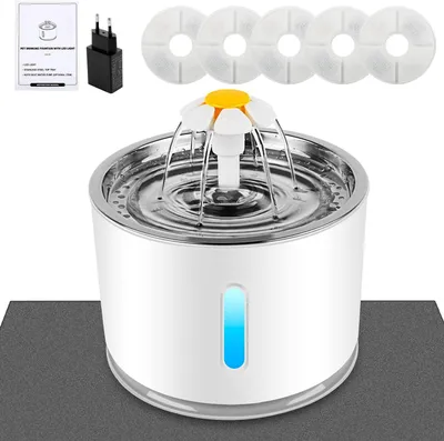 Produktbild von 2,4-Liter-Katzenbrunnen mit Wasserstandsanzeige, LED-Beleuchtung, 3 Durchflussstufen und Aktivkohlefilter
