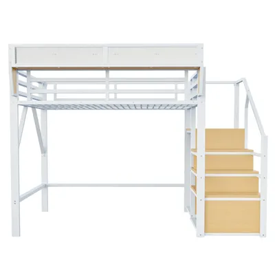 Produktbild von Flieks Etagenbett 140x200cm mit Abnehmbarem Lagerregal, Metallbett Hochbett mit Kleiderschrank, Kinderbett Jugendbett mit Lattenrost, Doppelbett Weiß