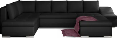 Produktbild von Wohnlandschaft mit Bettfunktion Polstergarnitur Ecksofa mit Schlaffunktion und Bettkasten Couch für Wohnzimmer Schlafsofa Sofagarnitur Sofa Eckcouch U-Form  - Ecksofa U JORMANI R17 Rechts, Schwarz Kunstleder (Soft 11)