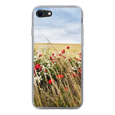 Produktbild von MuchoWow® Handyhülle Schutzhülle Hülle für iPhone 8 Wolken - Blumen - Rot Silikon Softcase Handy Hülle - Schutzhaube
