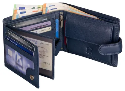Produktbild von Leder Geldbörse Herren Portemonnaie RFID Querformat Geldbeutel Echtleder (9903) Blau