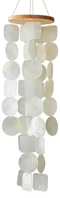 Immagine prodotto di Campanello a vento con conchiglie Capiz, 45 cm, blu, verde, bianco, legno, decorazione bohémien, da appendere
