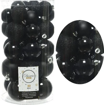 Produktbild von LS-LebenStil 30 Kunststoff Weihnachtskugeln Schwarz 4cm-6cm Baumkugel Christbaumkugel Christbaumschmuck Weihnachtsdeko bruchsicher bruchfest