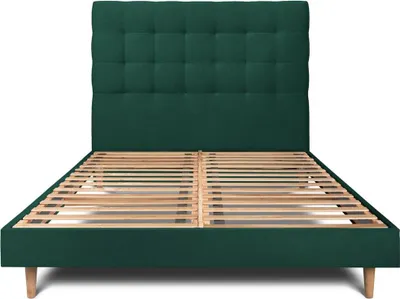 Productafbeelding van Bed met gestoffeerd hoofdeinde – fluweelstof - 135 x 190 cm