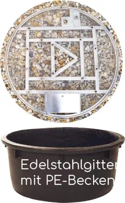 Produktbild von Köhko Abdeckgitter-Set aus Edelstahl mit PE-Becken Ø 88 cm (150 Liter) für Wasserspiel Springbrunnen