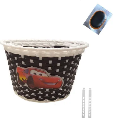 Immagine prodotto di Cestino per bicicletta per bambini Cestino in plastica anteriore/posteriore Nero/bianco con toppe per camera d'aria incluse