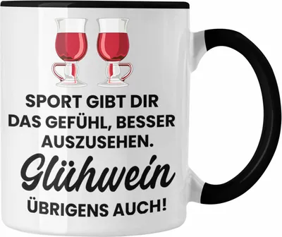 Produktbild von Trendation - Glühwein Tasse Lustig Spruch Glühweinbecher mit Henkel Doppelwandig Glühweintassen Gläser Weihnachtsmarkt Becher Tassen Geschenk (Schwarz)