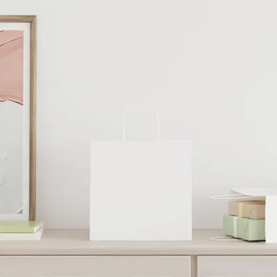 Produktbild von vidaXL Papiertragetaschen 250 Stk. mit Henkeln Weiß 26x17x25 cm