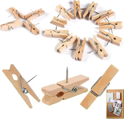 Produktbild von Holzklammern mit Stecknadeln 100 Stück Natürlich Holz Push Pins Clips Pinnadeln Holz Reißnägel Reißzwecken für Korktafeln Handwerk Büros Zuhause