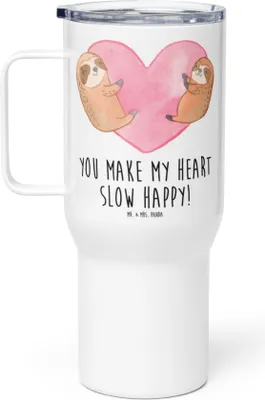 Produktbild von Mr. & Mrs. Panda Teetasse Faultiere Herz - Weiß - Geschenk, Valentinstag, für Partner, Hochzeitstag, Thermobecher, To-Go-Becher, Kaffee-to-go-Becher, thermosbecher