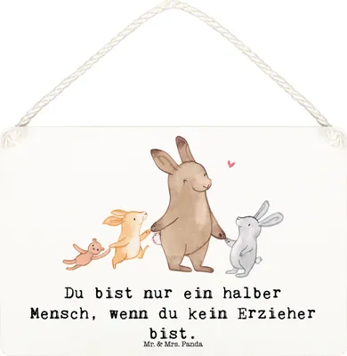 Produktbild von Mr. & Mrs. Panda Schild Erzieher Herz DIN A6 - Weiß - Geschenk, Witzig, wandtafel, Beruf, Ausbildung, kleine aufmerksamkeit, Spruch, holzbild, Studium, Türschild