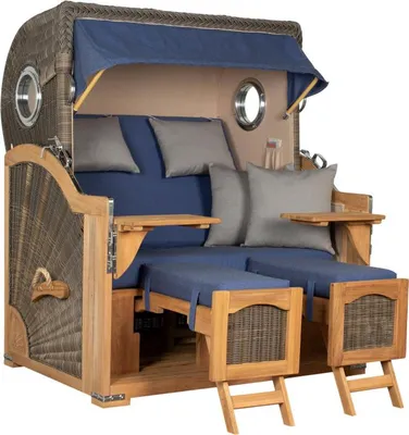 Produktbild von Strandkorb Rantum Grande Bullauge Teak PE Grey Dessin 595