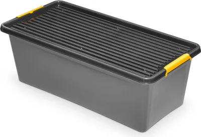 Produktbild von Plastový Úložný Box Kontajner S Vekom Škatuľa Pre Garáž Skladu Pivnice Sivá, Žltá 40 Kg