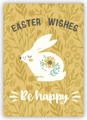 Produktbild von 4x Süße englische Osterkarte mit Osterhase auf Wiese: Easter Wishes Be happy