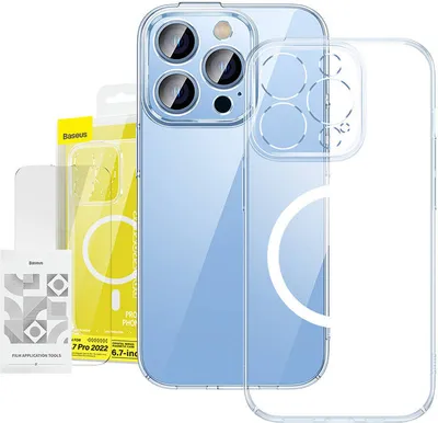 Zdjęcie produktu dla Baseus Crystal Transparent Magnetic Case and Tempered Glass set for iPhone 14 Pro Max