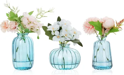 Produktbild von Set aus 3 kleinen, transparenten Vintage-Glasvasen, dekorativ für Hochzeits-/moderne Tische