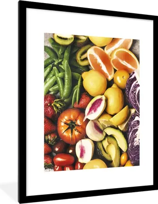 Produktbild von MuchoWow® Gerahmtes Poster Obst - Gemüse - Farben 60x80 cm - Poster mit Schwarzem Bilderrahmen Wandposter Rahmen Foto Bilder - Wohnzimmer - Dekorationen - Prämie