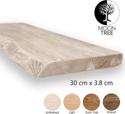 Produktbild von MoonTree | rustikales Wandregal aus Holz Elvar, 30cmx3.8cmx100cm, Unwaxed | Hängeregal, Regalboden, Wandregal Holz für Wohnzimmer, Küche & Flur