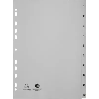 Image de Exacompta 20x Intercalaires imprimés PP gris recyclé 10 pos A4 Gris 1710E