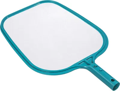 A teal and white pool skimmer is shown against a white background.