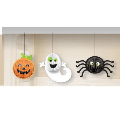 Immagine prodotto di Decorazione a nido d'ape per feste di Halloween per bambini 3 pezzi colorati 20cm - taglia unica