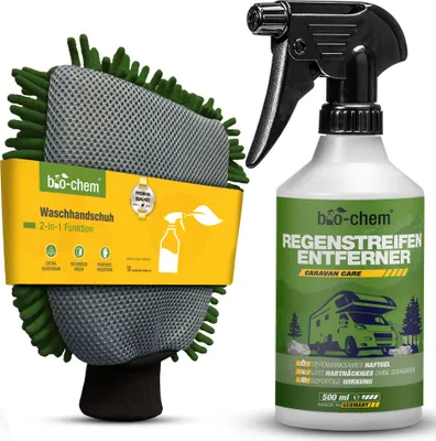 Produktbild von bio-chem Regenstreifen-Entferner für Wohnmobil, Caravan, Boot - 500 ml + Mikrofaser Waschhandschuh - Tiefenwirksames Haftgel - entfernt mühelos hartnäckige Verschmutzungen - DE