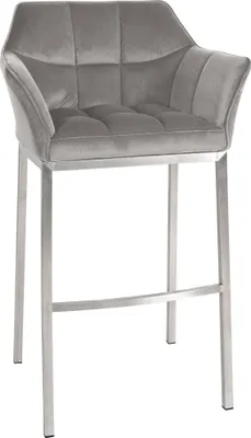 Produktbild von Barhocker GIBEL - Samt Grau 64x48x110 cm Silber | Barstuhl Mit Lehne Tresenhocker Tresenstuhl Kneipenhocker Kneipenstuhl