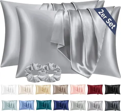Produktbild von Satin Kissenbezug 2er Set Grau 40x80 Hautpflege Haarschutz