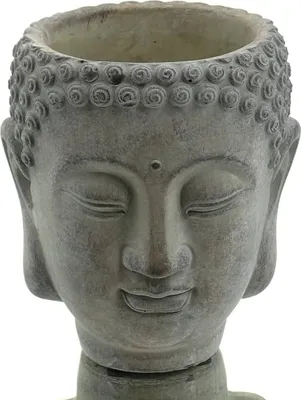 Produktbild von GASPER Zement Buddha Kopf Pflanzgefäß Grau gewaschen 17 cm x 15 xm x 14 cm
