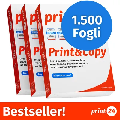 Immagine prodotto di NUOVO: print24 Carta per stampanti e fotocopie 1500 fogli 3 x 500 A4 Premium Bianco brillante CIE 160 Vincitrice del test Certificata PEFC